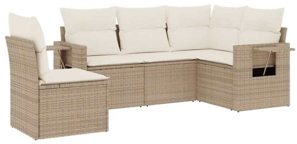 Set divano da giardino 5 pz con cuscini beige in polyrattan