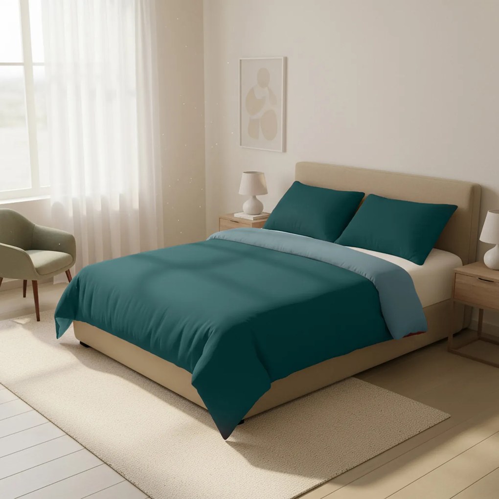 Parure copripiumino matrimoniale in microfibra mano pesca verde