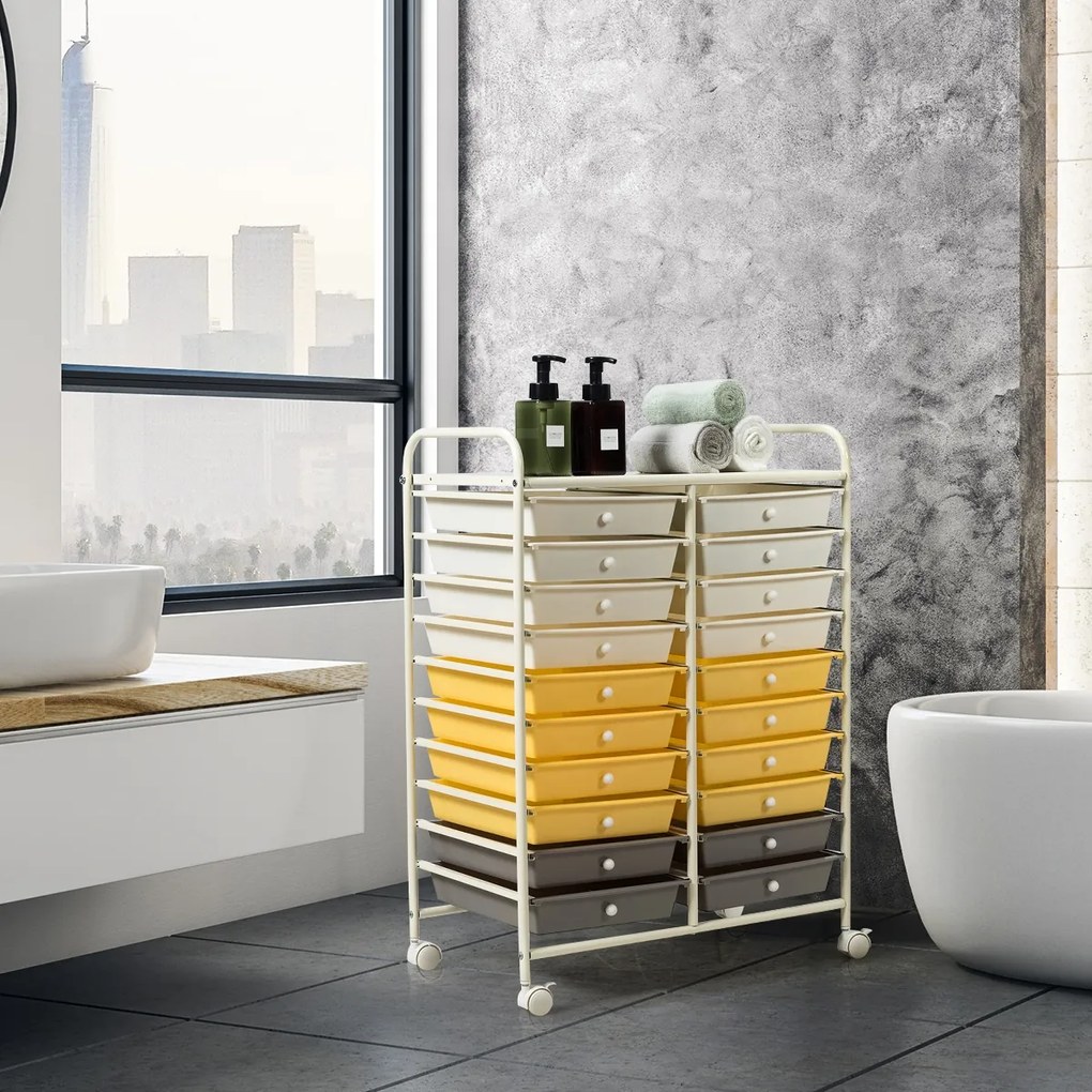 Costway Carrello cassettiera multiuso e leggero con 20 cassetti, Contenitore con ruote per ufficio e casa Multicolore