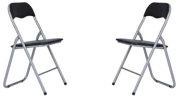 Sedia in metallo pieghevole seduta ecopelle NERO SET 2 PEZZI