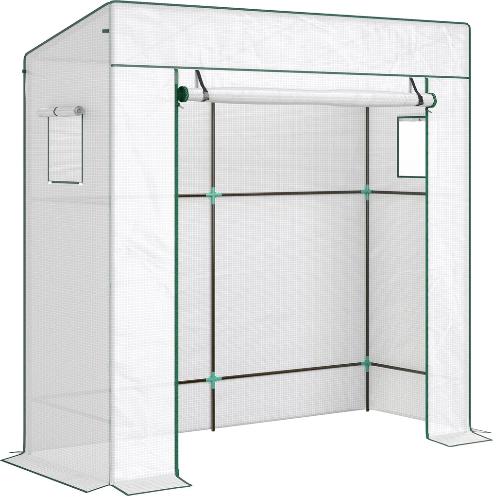 Serra per Piante 196x77x197 cm con 2 Finestre Laterali a Rete e Ingresso Avvolgibile in PE e Acciaio Bianco...