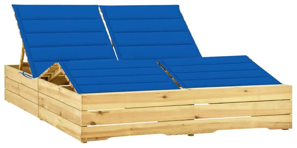 Lettino Prendisole Doppio E Cuscini Blu Reale Pino Impregnato /