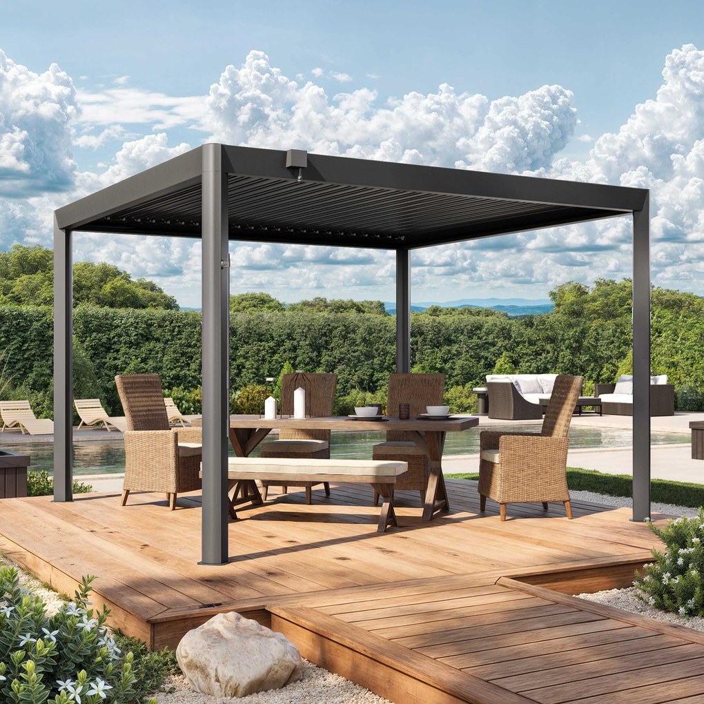 PRIMEYARD Pergola 3,5x3,5m, tetto lamellare, antracite - (GFPV01121)