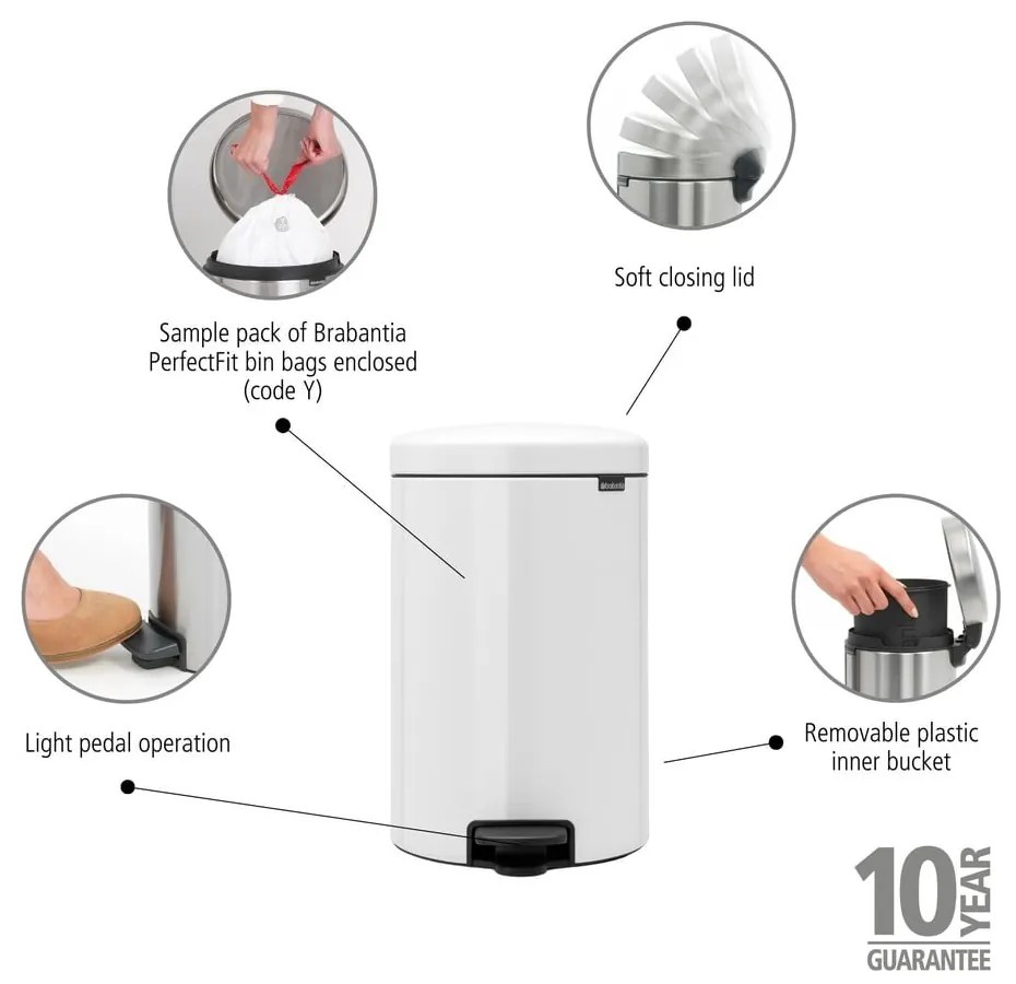 Bidone in acciaio bianco da 20 l NewIcon - Brabantia