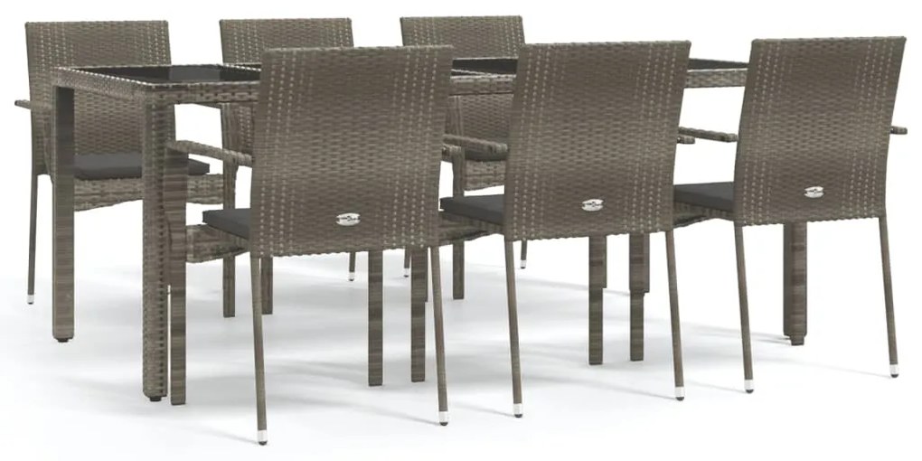 Set da Pranzo da Giardino 7 pz con Cuscini in Polyrattan Grigio