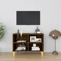 Mobile TV con Gambe in Legno Massello Rovere Fumo 69,5x30x50 cm 813146