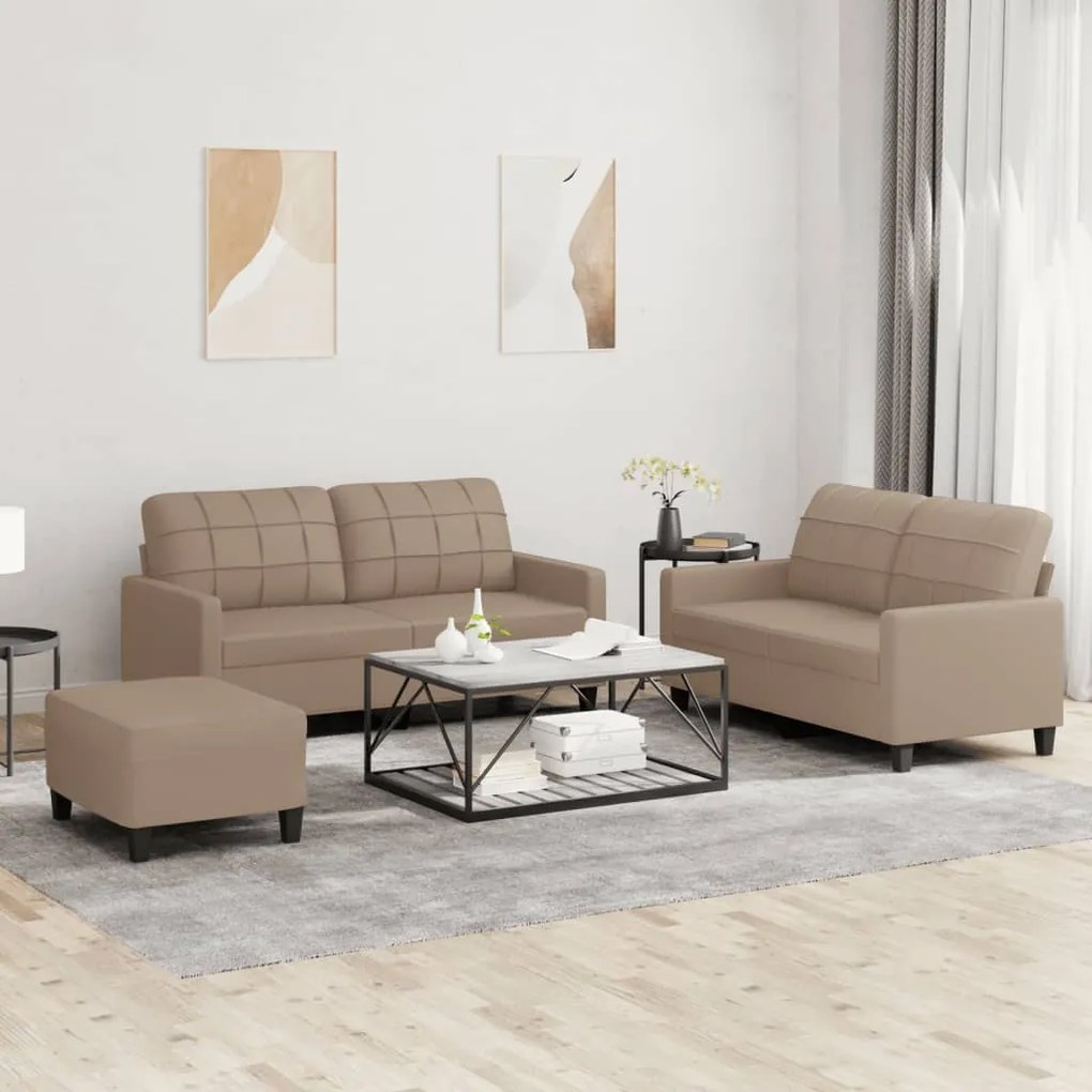 Set Di Divani 3 Pz Con Cuscini Cappuccino İn Similpelle /