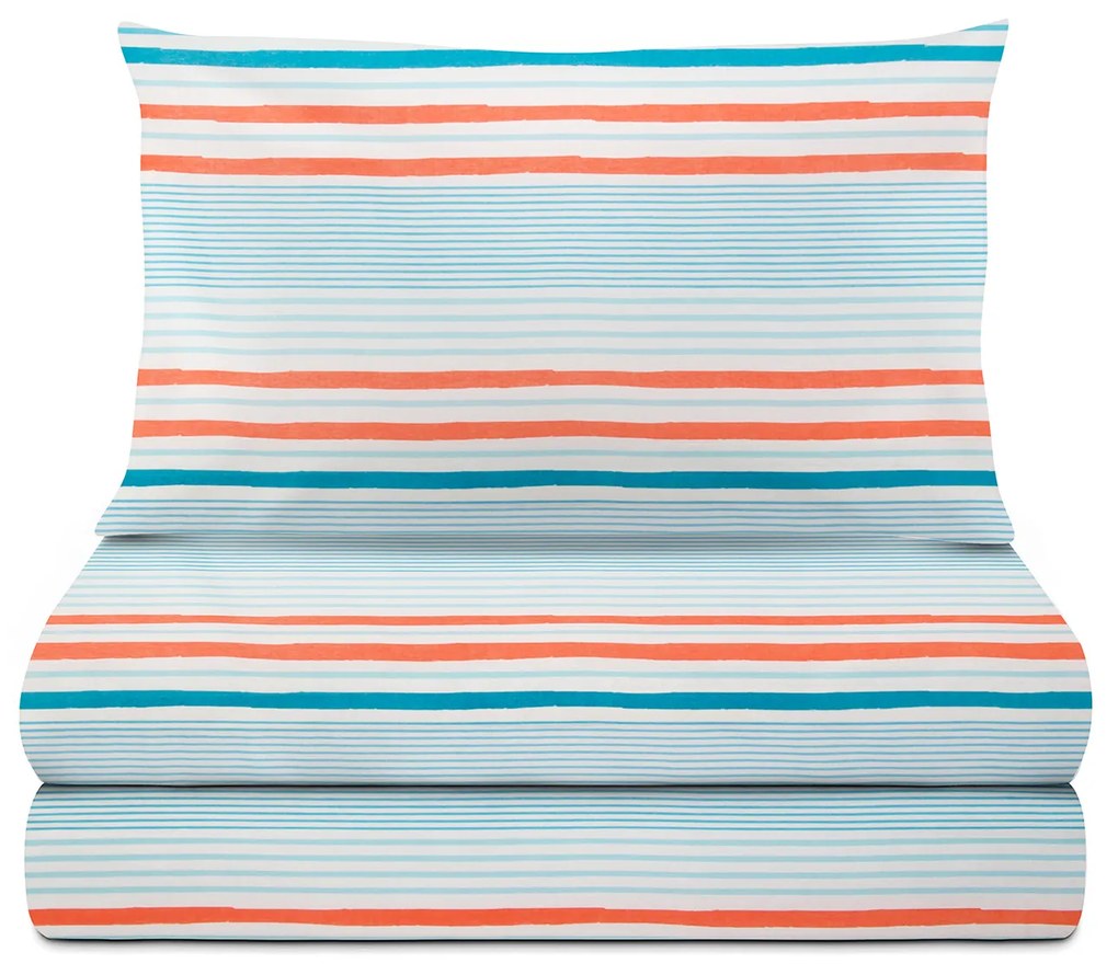 Completo letto 1 piazza e mezza righe azzurre arancione