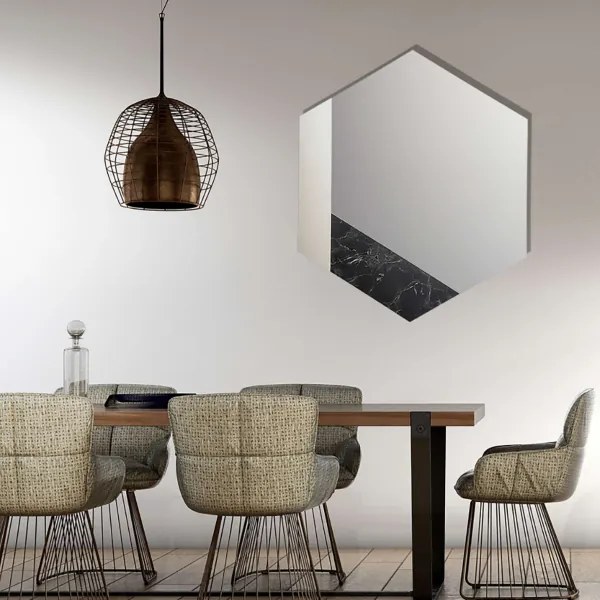 Specchio 70x80 cm decori foglia argento e marmo laminato nero - CHARLIE
