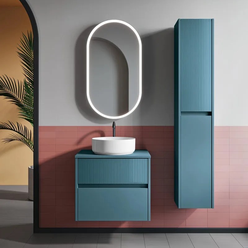 Mobile da bagno sotto lavabo Niwa blu pacifico con frontale vetro blu pacifico L 60 x H 52 x P 46 cm, lavabo non incluso