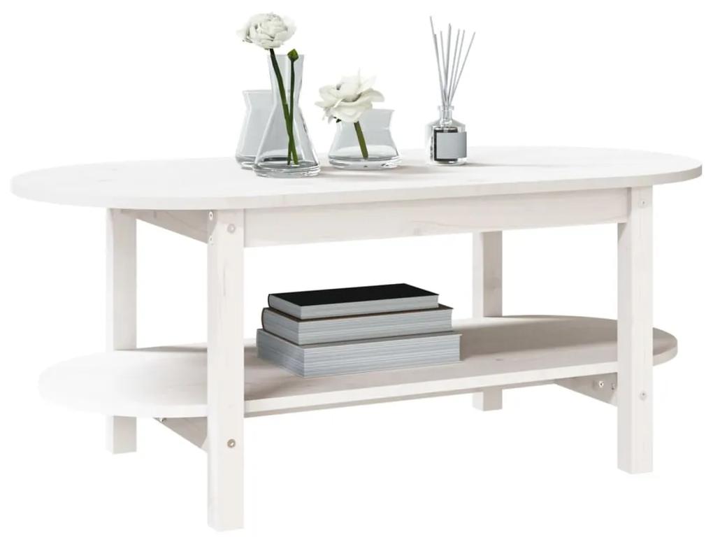 Tavolino da salotto bianco 110x55x45 cm legno massello di pino