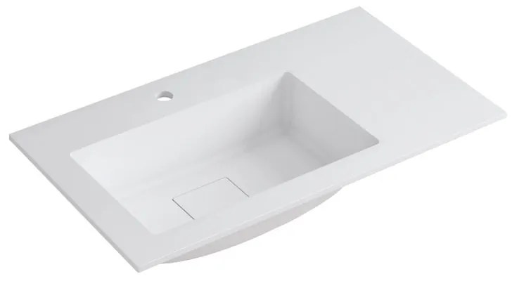 Lavabo integrale rettangolare vasca a sinistra L 80.5 x H 15 x P 46 cm in resina bianco opaco