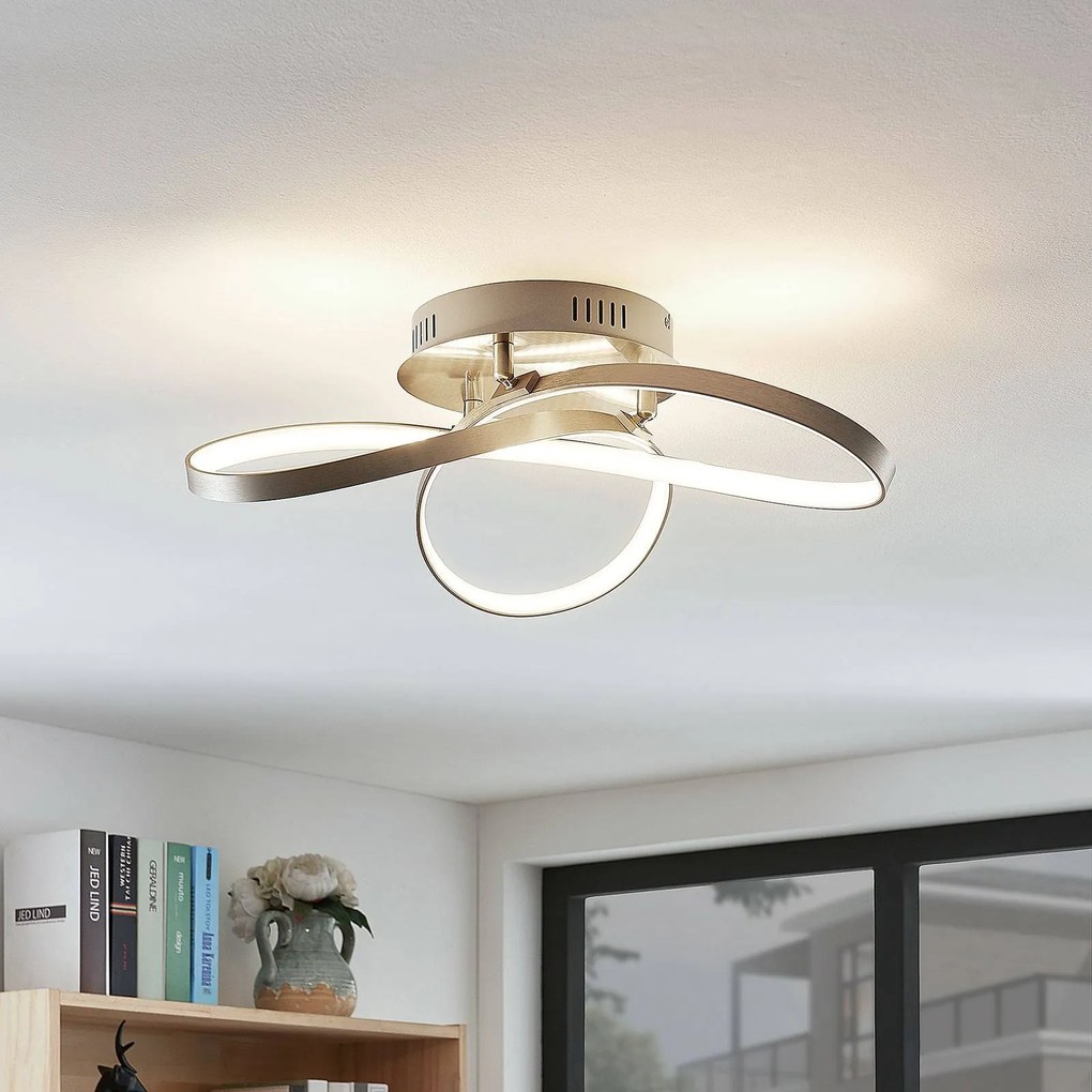 Plafoniera a LED Saliha Lindby, dimmerabile, Alluminio / Grigio / Zincato, Soggiorno / Sala da pranzo, Alluminio, Moderno, Plafoniera LED
