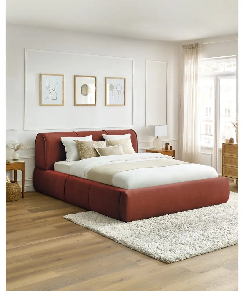 Letto matrimoniale imbottito arancione con vano contenitore con griglia 180x200 cm Vernon - Bobochic Paris