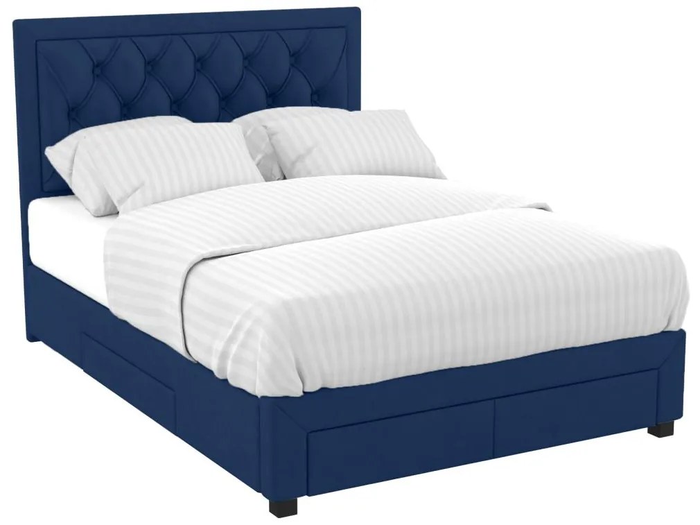 SALDI -  Letto matrimoniale con cassetti 160 x 200 cm in Velluto Blu - LEOPOLD