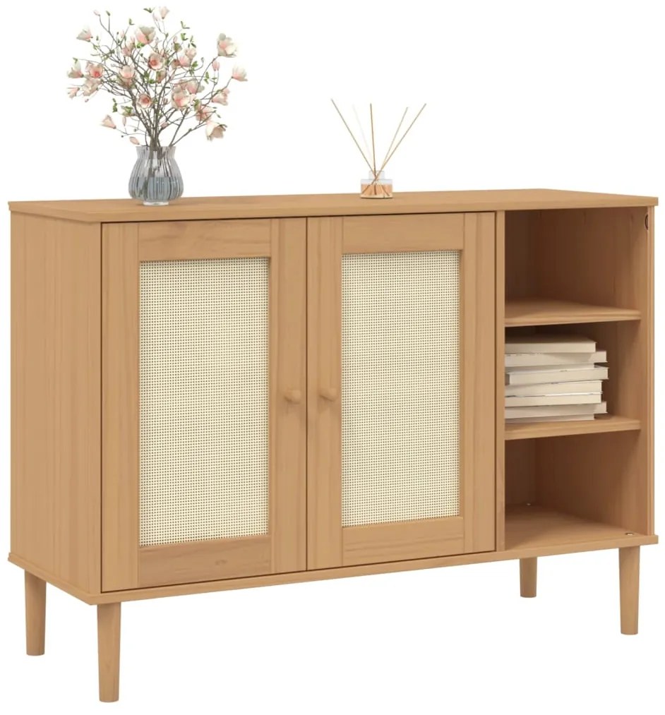 Credenza senja aspetto rattan 112x40x80 cm legno massello pino