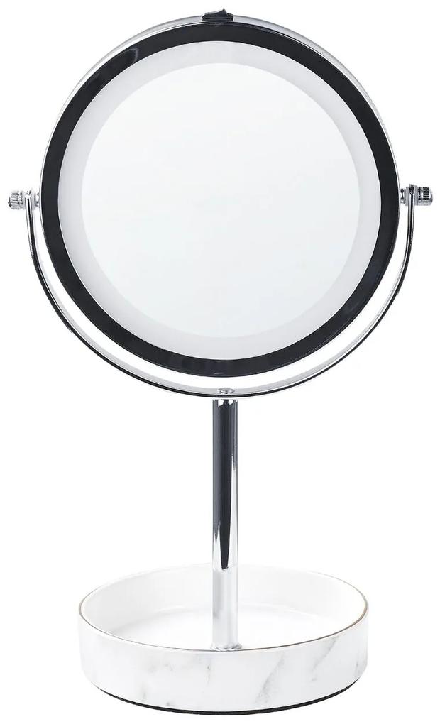 Specchio da tavolo LED argento e bianco ø 26 cm SAVOIE Beliani