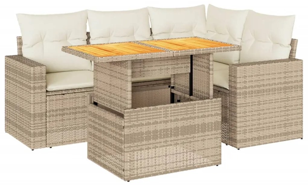 Set divano da giardino 5 pz con cuscini beige in polyrattan