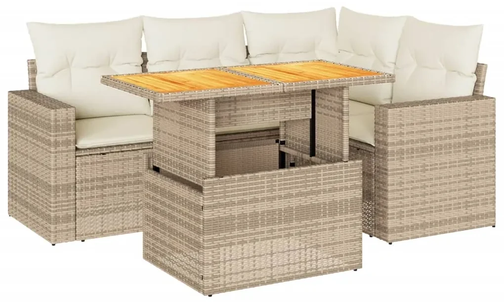 Set divano da giardino 5 pz con cuscini beige in polyrattan