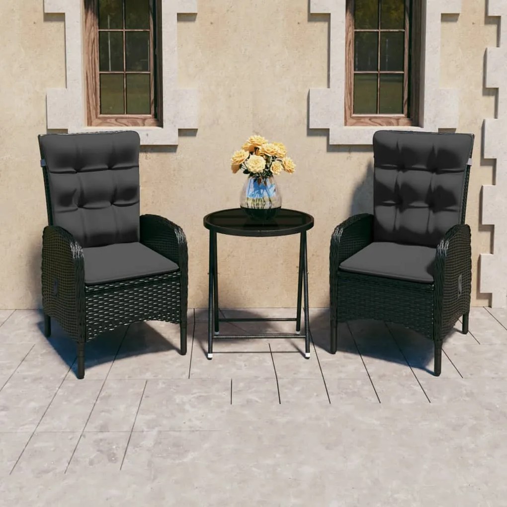 Set Da Bistrot Per Giardino 3 Pz İn Polyrattan E Vetro Nero /
