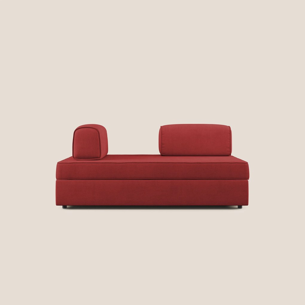 Liberty divano con pouf estraibile e schienali movibili in tessuto morbido impermeabile T02 rosso
