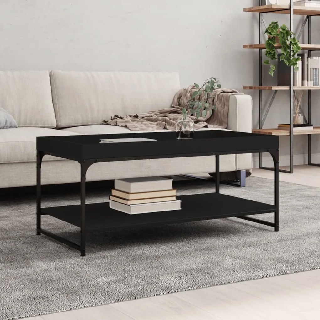 Tavolino Da Salotto Nero 100x49x45 Cm İn Legno Multistrato /
