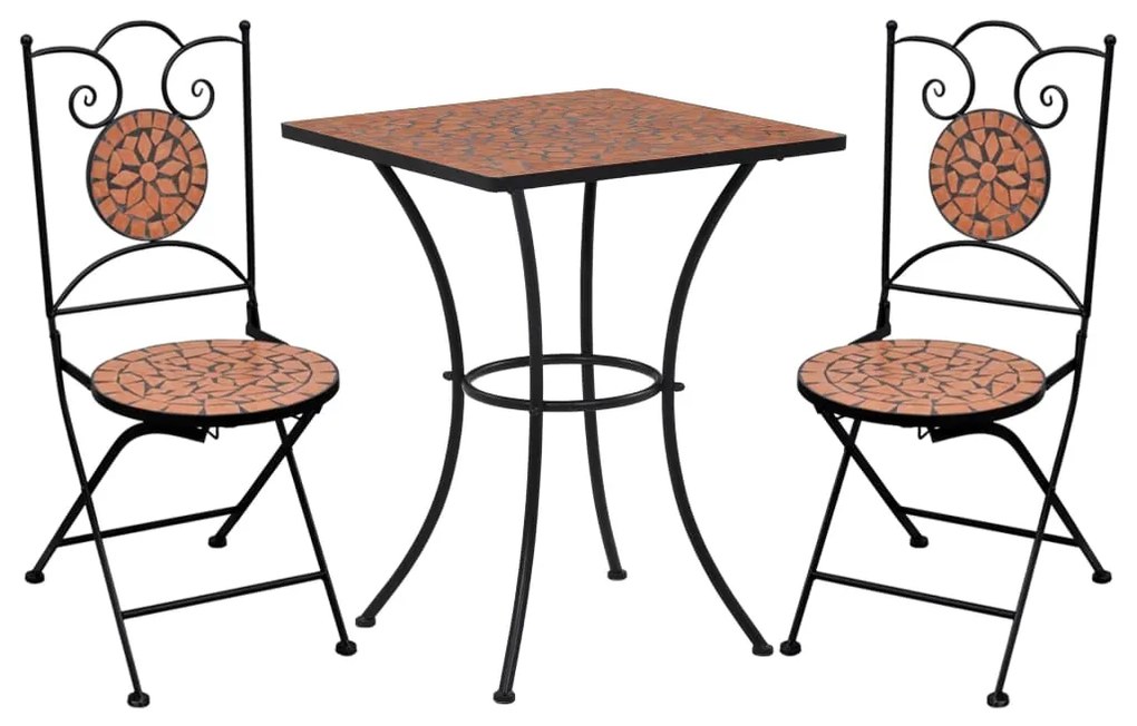 Set Bistrò 3 Pz Con Mosaico İn Ceramica Terracotta /
