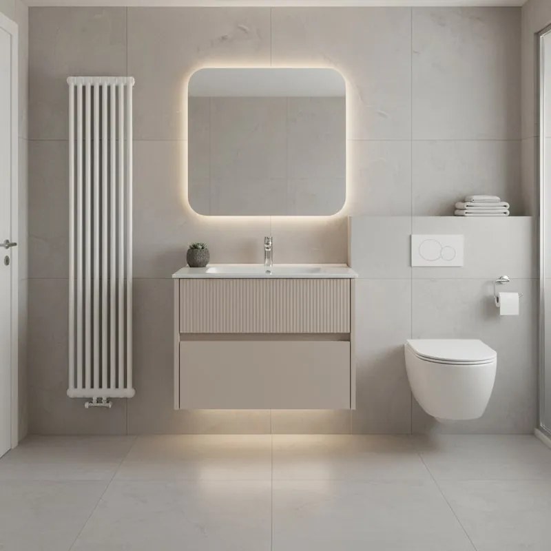 Mobile da bagno sospeso sotto lavabo Niwa 2 cassetti L 59.5 x H 50 x P 45.5 cm beige laccato cannettato