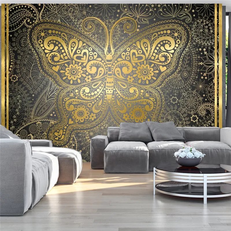 Fotomurale  Golden Butterfly  Colore Nero, Dimensioni e Misure 200x140