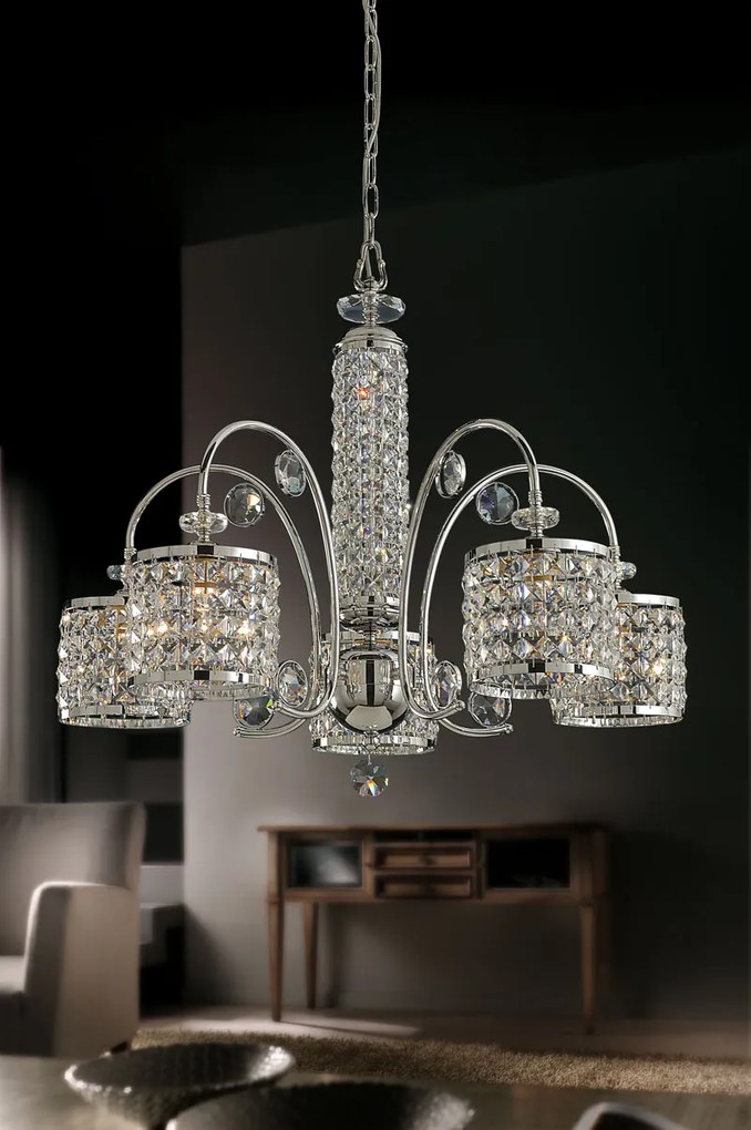 Lampadario 5 luci cromo e cristallo - 1042/5 - Contemporary - Arredo Luce Oro 24 kt