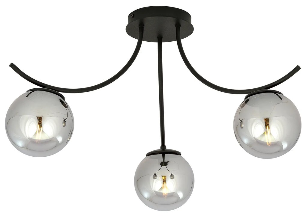 Plafoniera Moderna 3 Luci Coeo In Acciaio Nero E Diffusori In Vetro Fumè