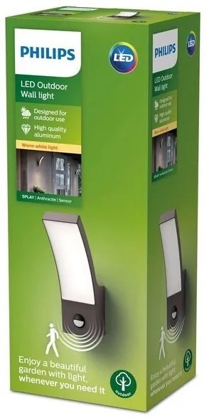 Philips SPLAY LED 12W 230V 2700K IP44 lampada da parete esterna con sensore