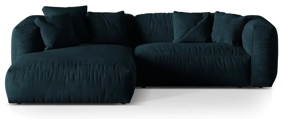 Divano angolare componibile blu scuro (con penisola a sinistra/con chaise lounge) con rivestimento in velluto Martina – Micadoni