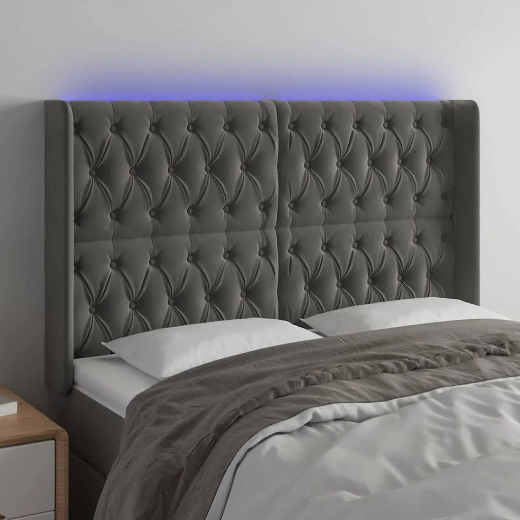 Testiera A Led Grigio Scuro 163x16x118/128cm İn Velluto /