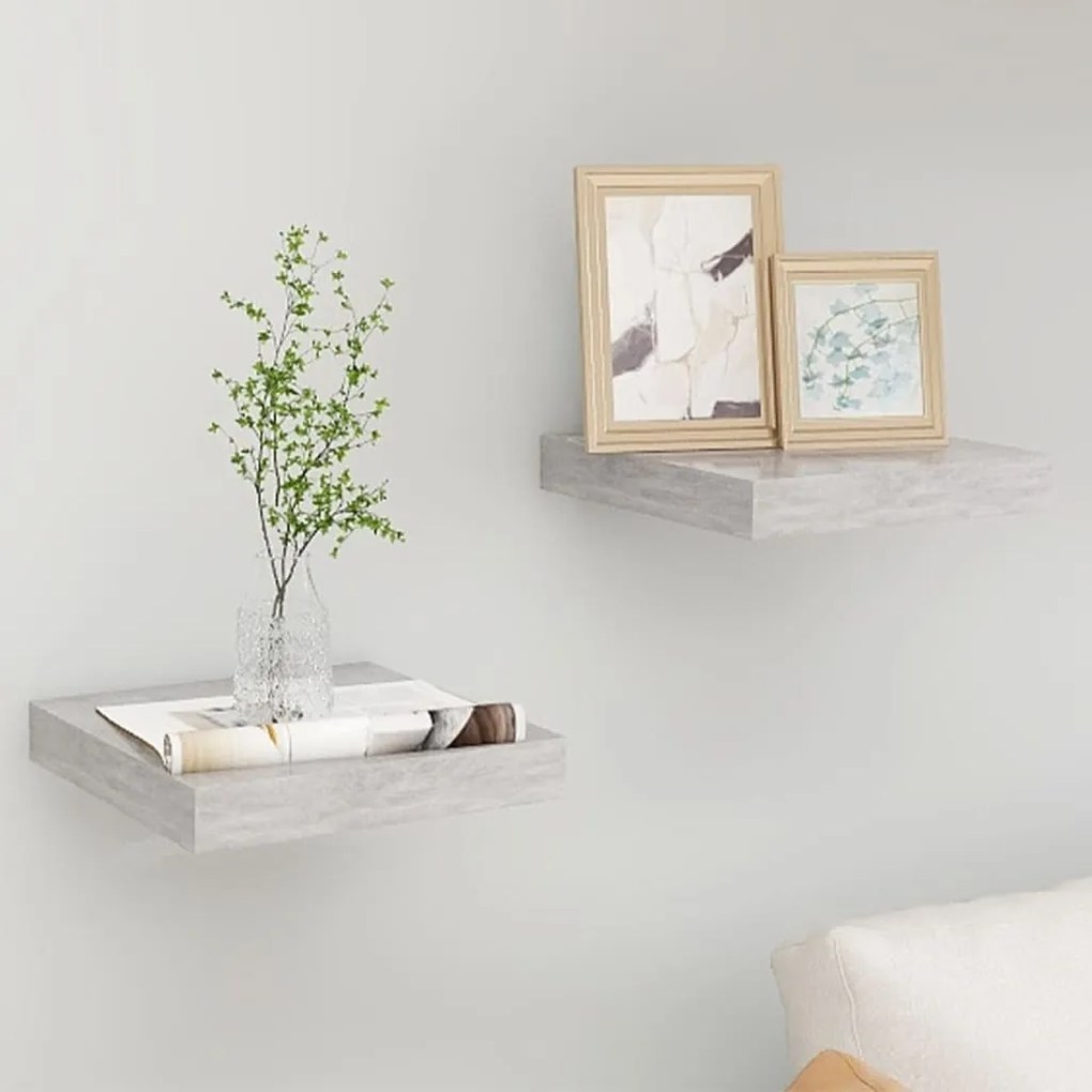 Scaffali A Parete 2 Pz Grigio Cemento 23x23,5x3,8 Cm İn Mdf /