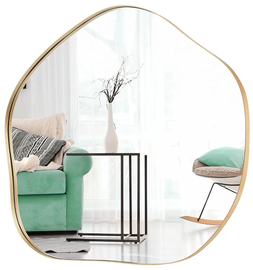 Costway Specchio da parete irregolare 75x70cm, Specchio asimmetrico con cornice in metallo e viti di espansione Oro