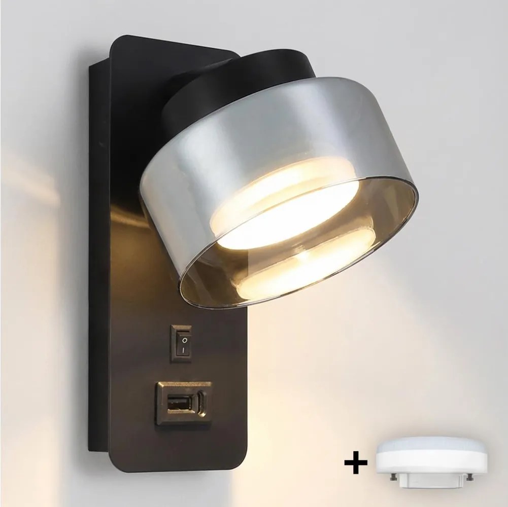 Brilagi - LED Lampada da parete con porta USB AURA LUX 1xGX53/30W/230V nero/fumé