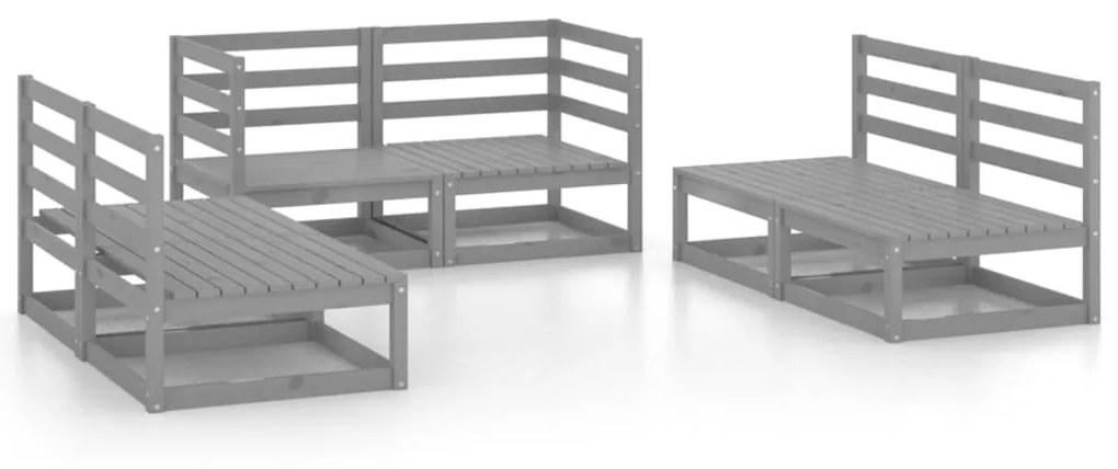 Set divani da giardino 6 pz grigio in legno massello di pino