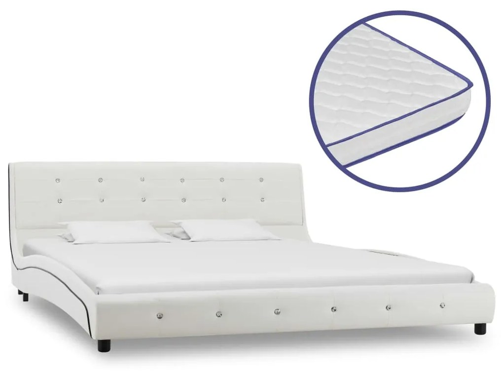 Letto con materasso memory foam bianco in similpelle 160x200 cm