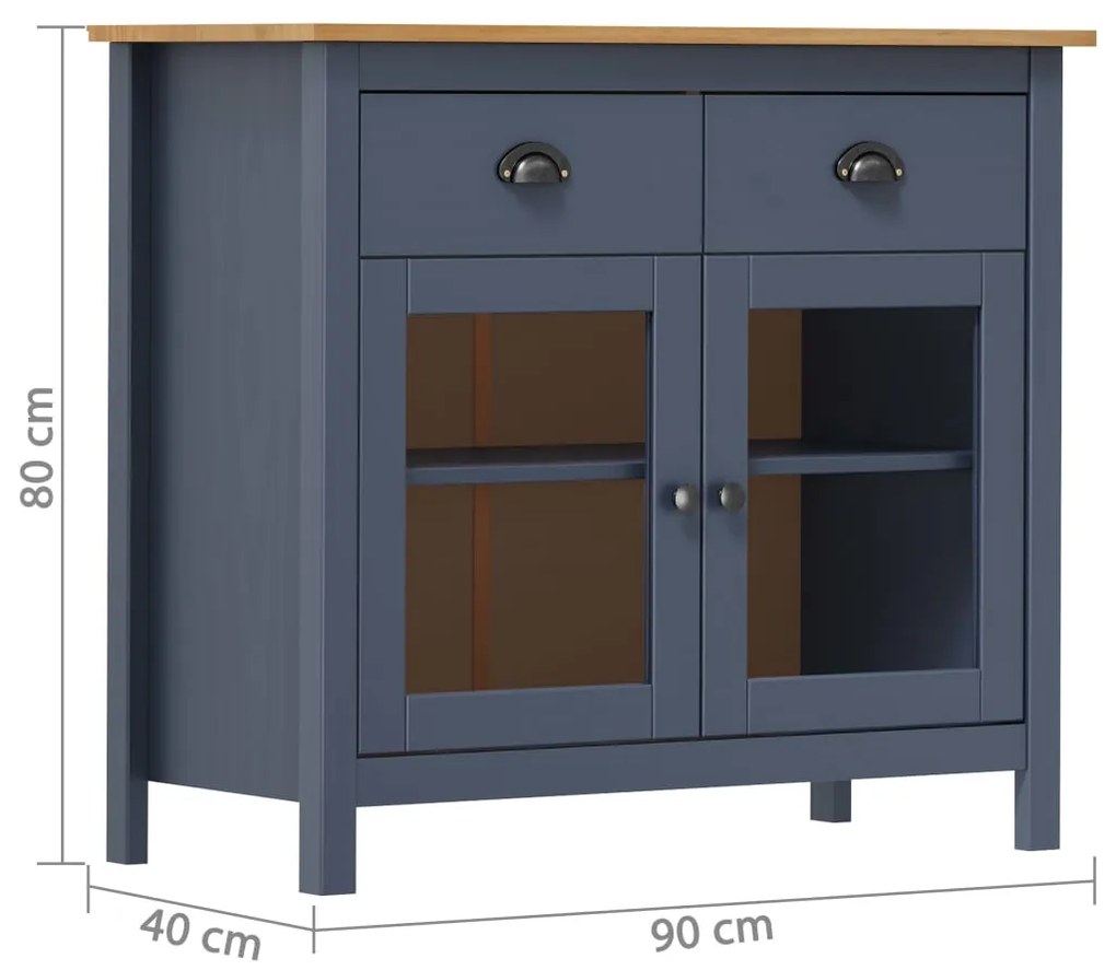 Credenza hill grigia 91x40x80 cm in legno massello di pino