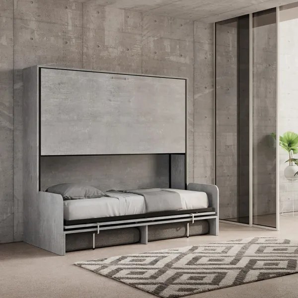 Letto a castello a scomparsa orizzontale DIBE Sofŕ Cemento 200x103xh191 cm