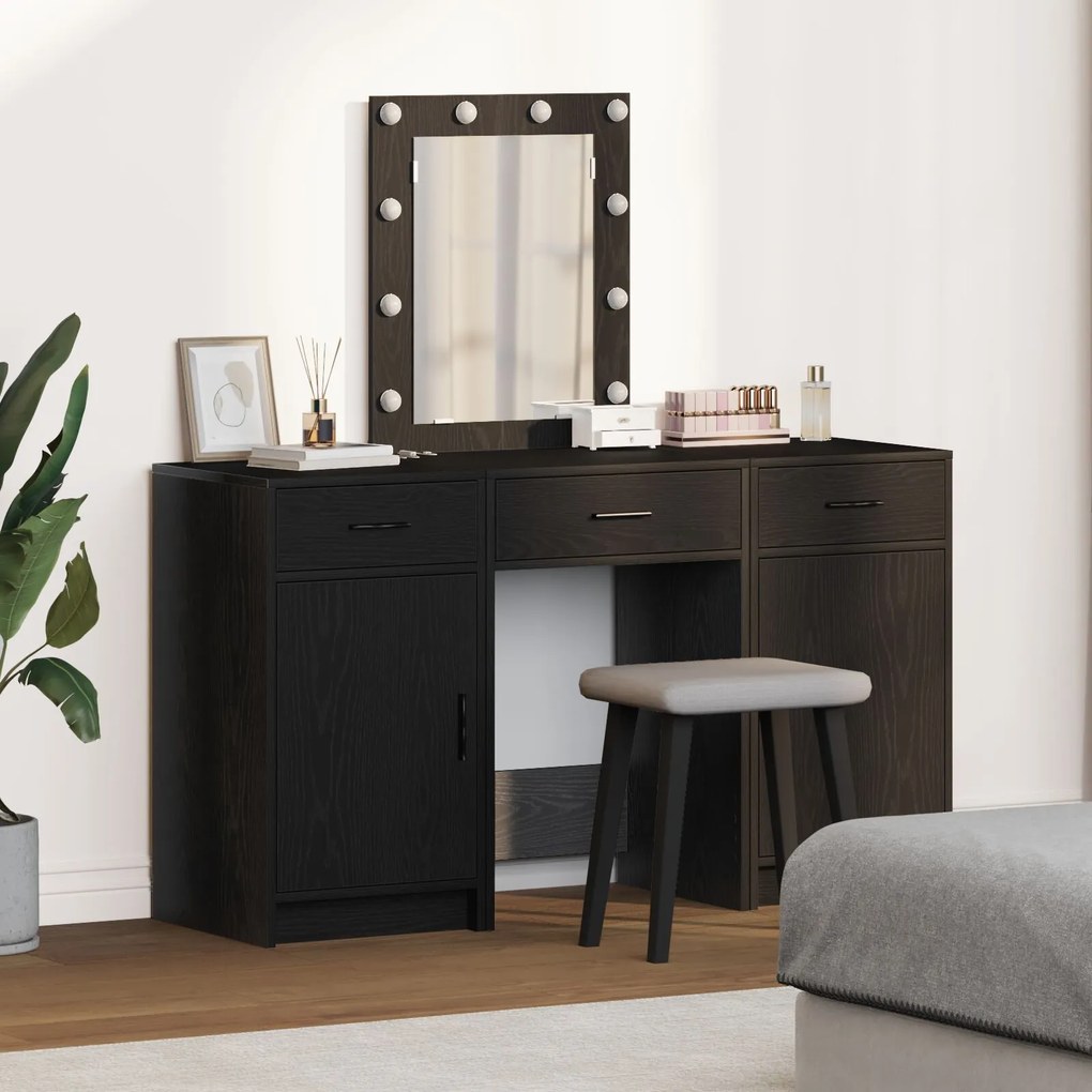 Set di toeletta 3 pezzi con led nero in legno ingegnerizzato