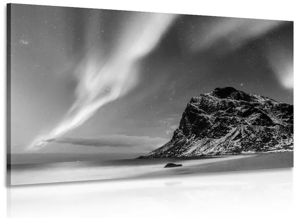 Stampa su tela – Aurora boreale in Norvegia in bianco e nero