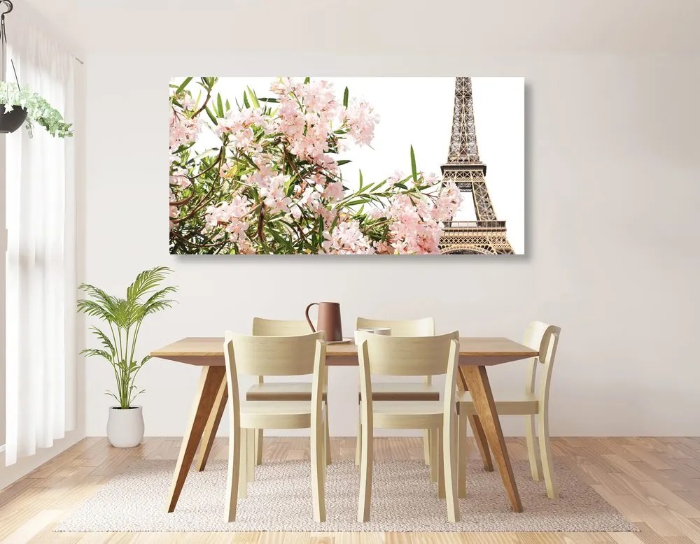 Stampa su tela – Torre Eiffel e fiori rosa