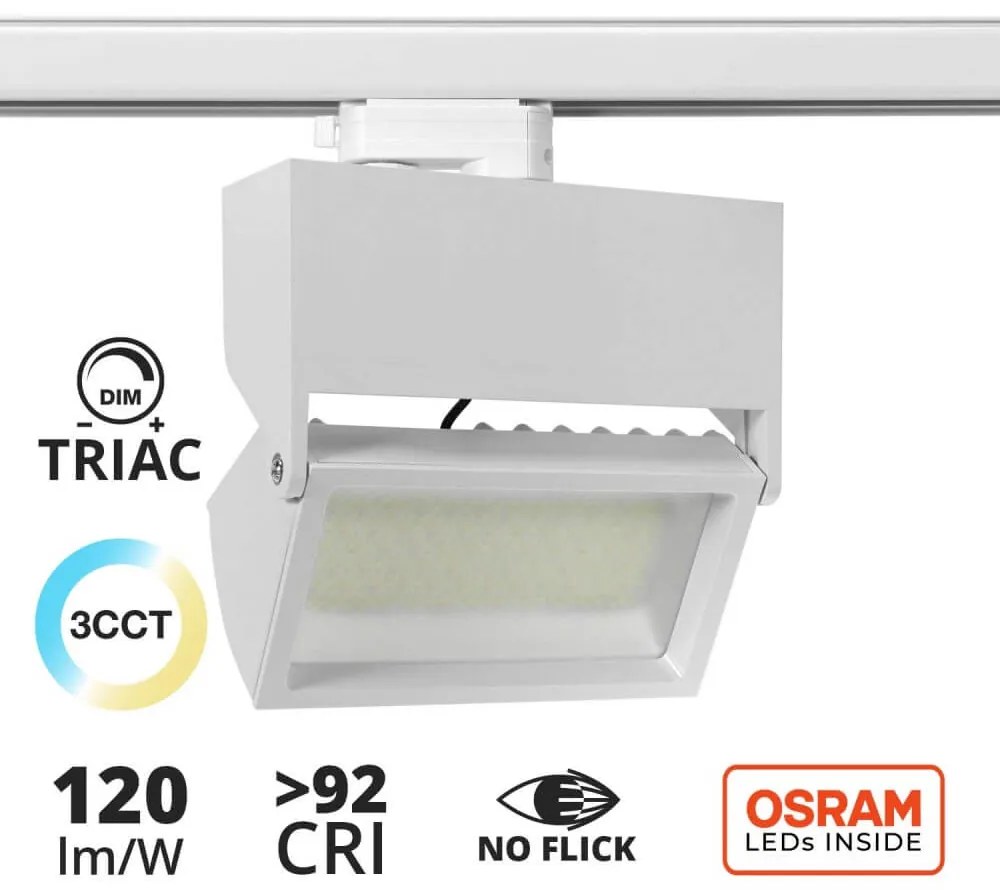 Faro Rettangolare 40W Dimmerabile Triac, Binario Trifase, 100° CCT Colore Bianco Variabile CCT