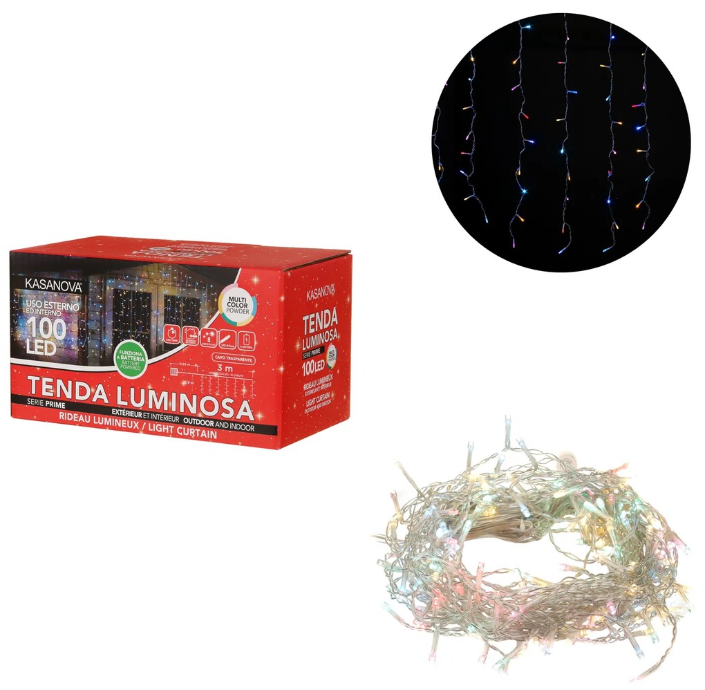 Tenda luci di Natale 100 LED colorate