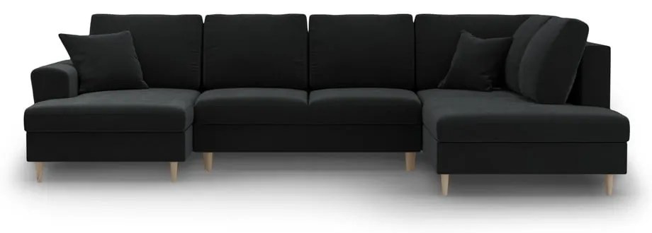 Divano angolare nero allungabile e con contenitore (con penisola a destra/a U) con rivestimento in velluto Kyoto – Cosmopolitan Design