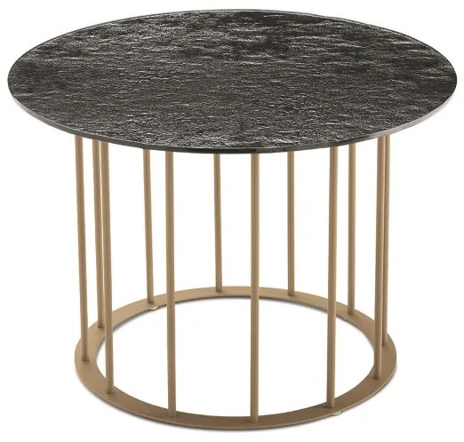 Tavolino tondo D60 cm con base in metallo Beige e piano in vetro martellato Fumč MUTE