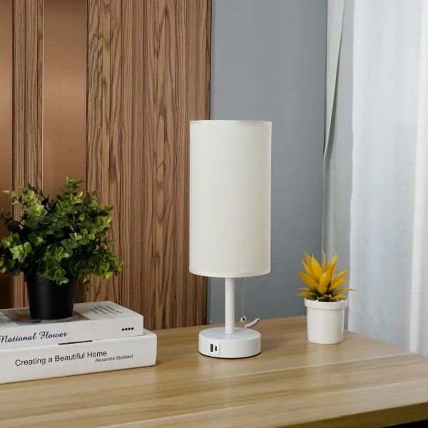 Brilagi - Lampada da tavolo con porta USB TABLON 1xE27/25W/230V bianca/crema