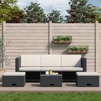 Set Divani da Giardino 4 pz con Cuscini in Polyrattan Nero 43104